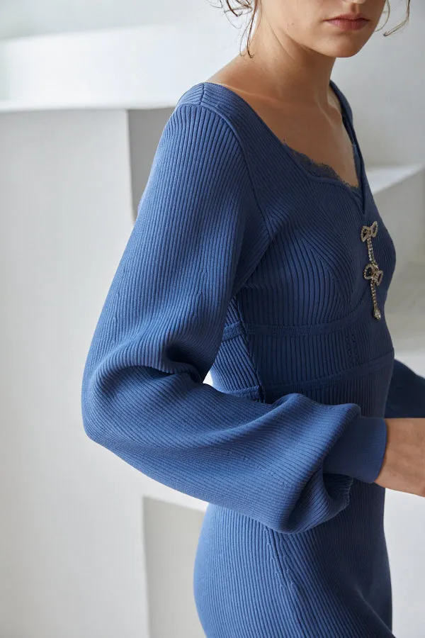 Ivanna Knit Midi Dress <br>  -Nuance blue-