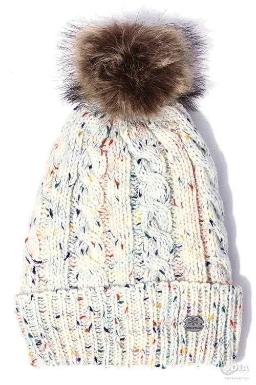 Kids Tri-Color Beanie with Fur Pom