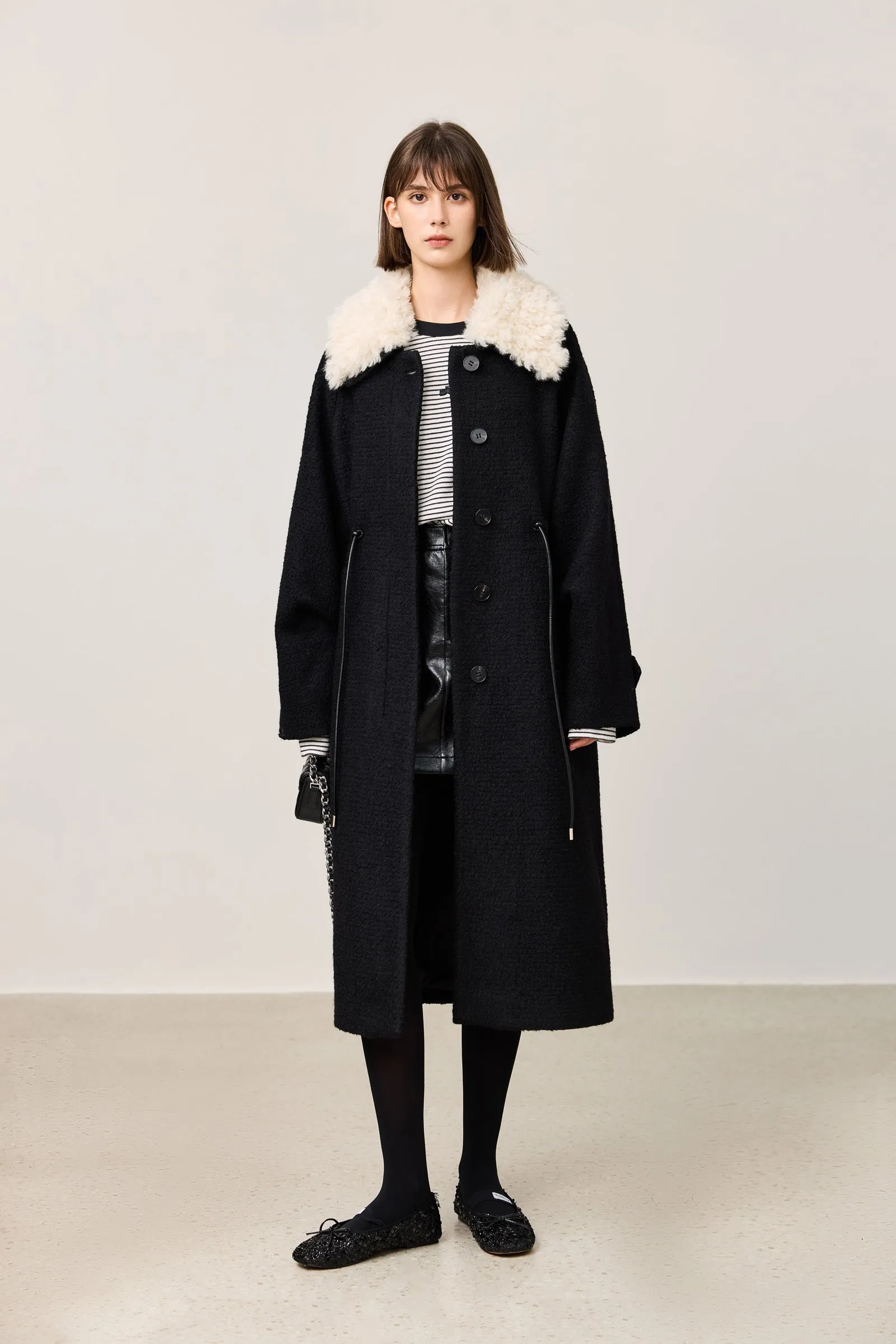 LILY Detachable Fur Collar Long Wool Coat