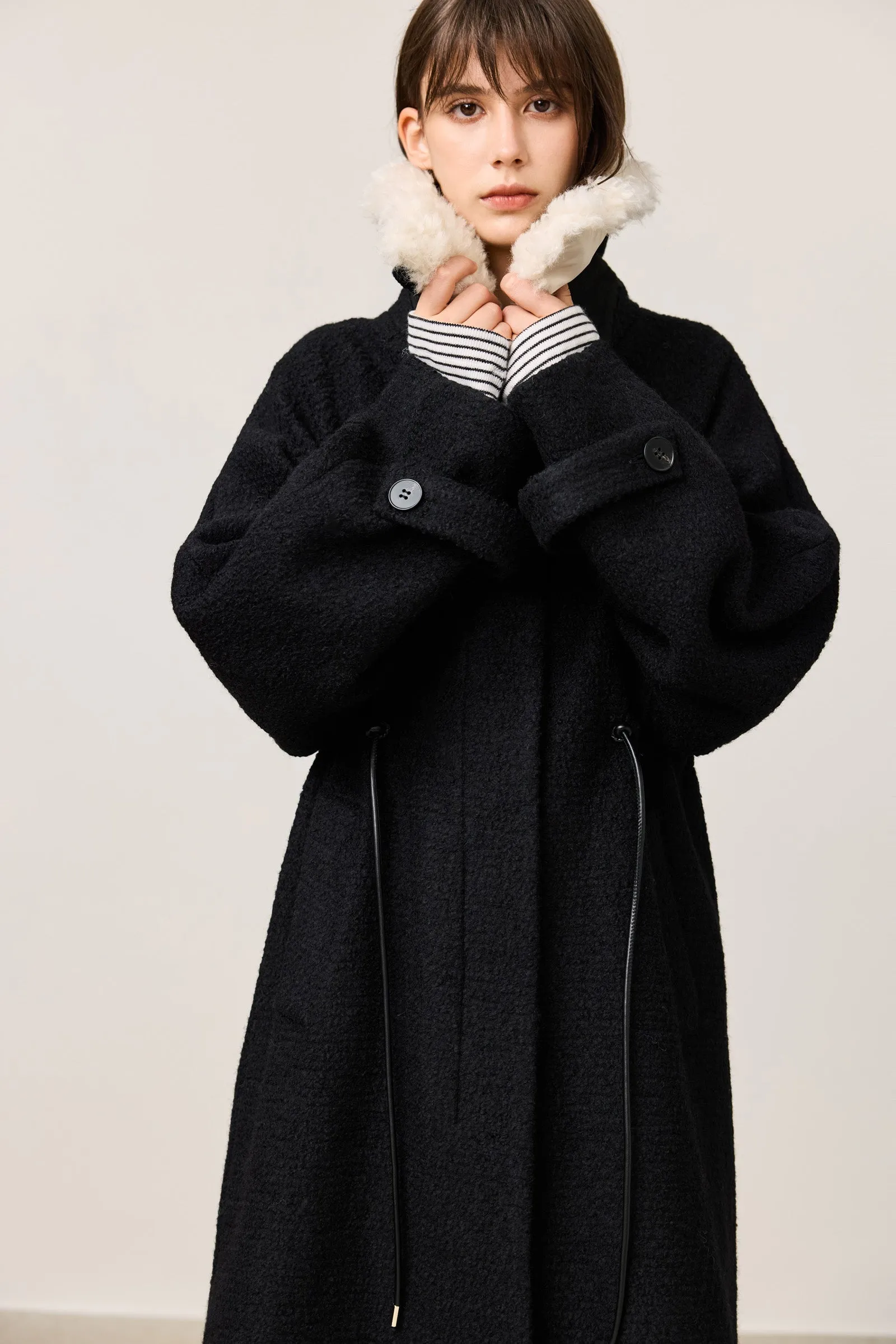 LILY Detachable Fur Collar Long Wool Coat