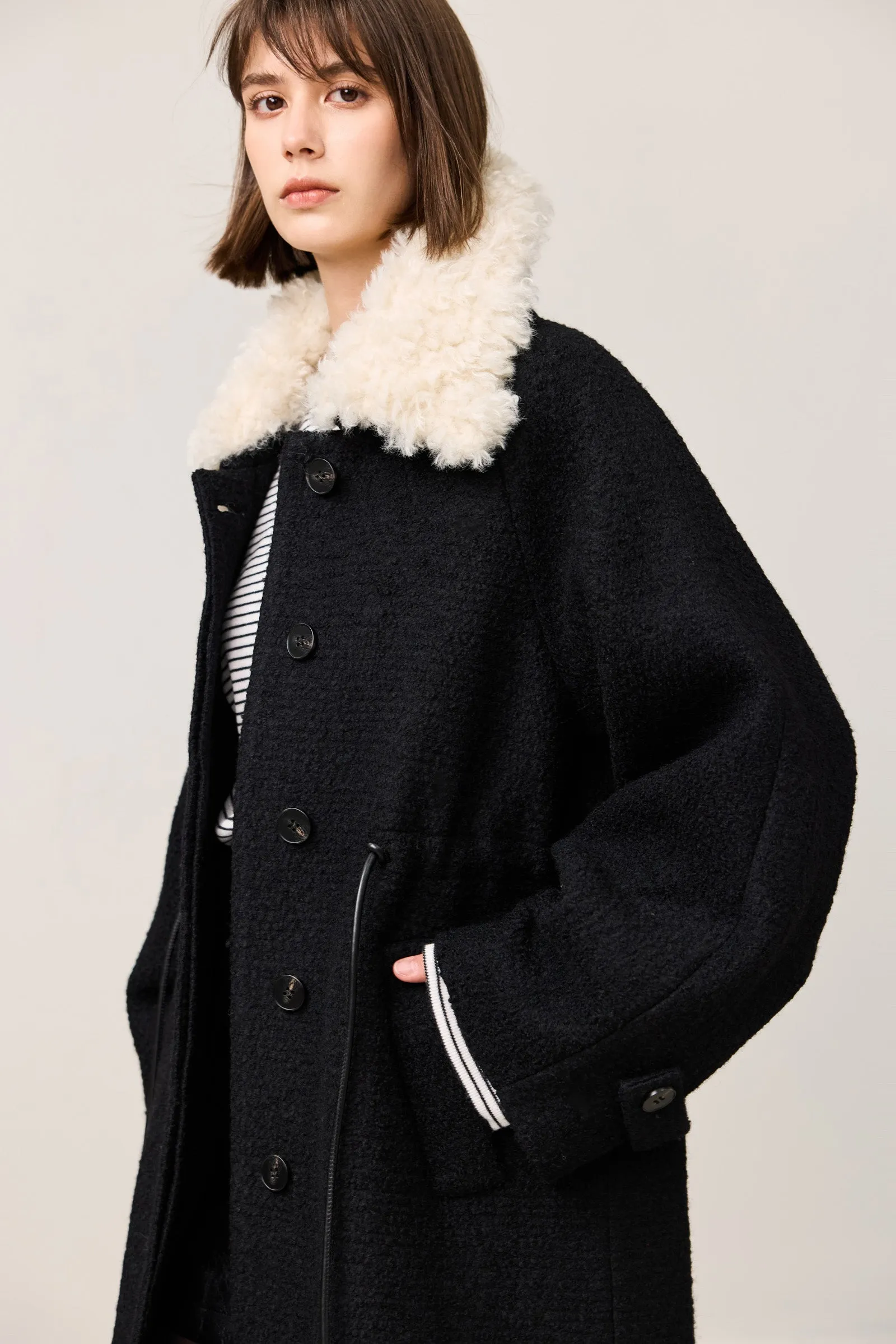 LILY Detachable Fur Collar Long Wool Coat