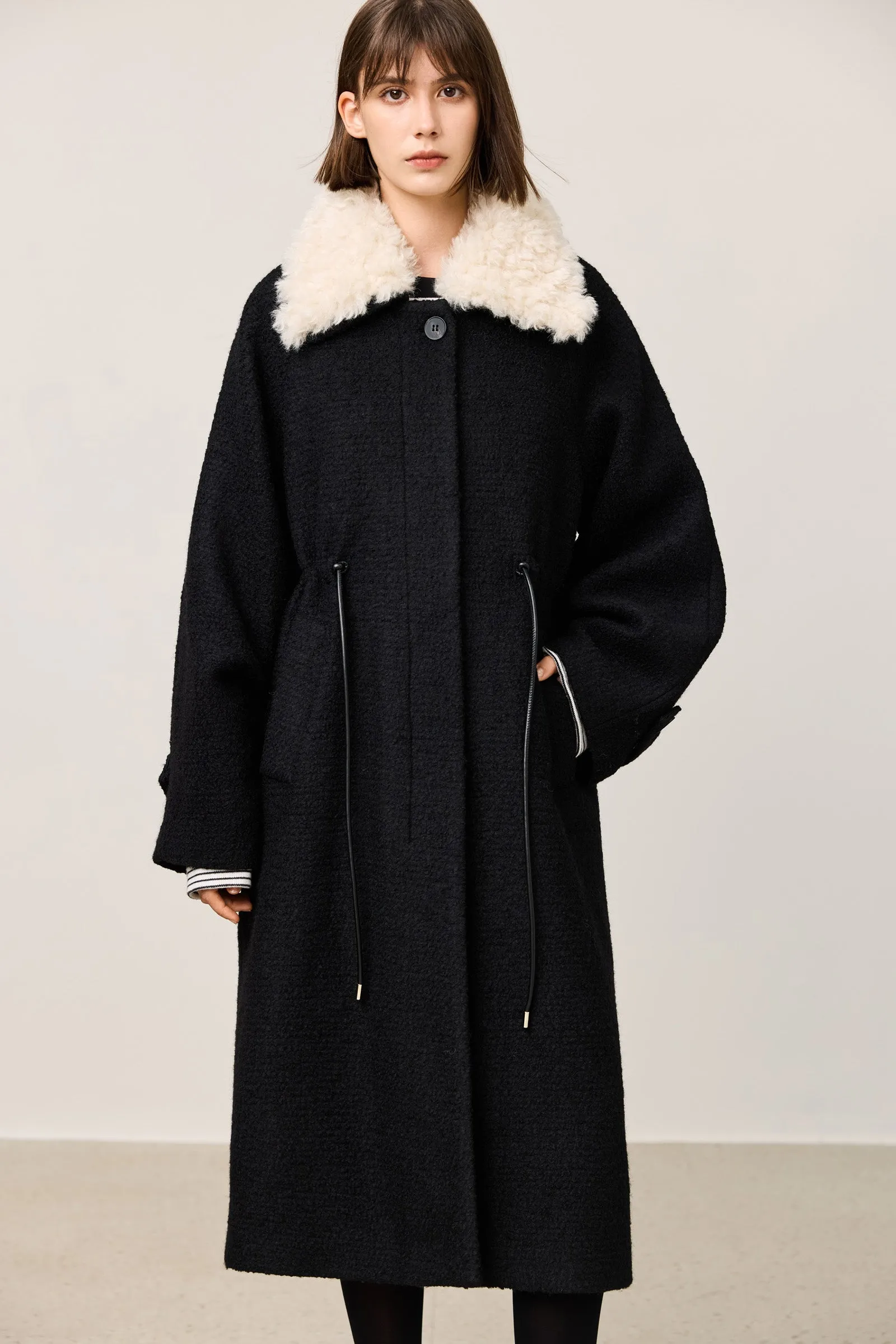 LILY Detachable Fur Collar Long Wool Coat