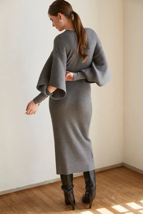 Margot Open Sleeve Knit Dress  <br> -Charcoal-