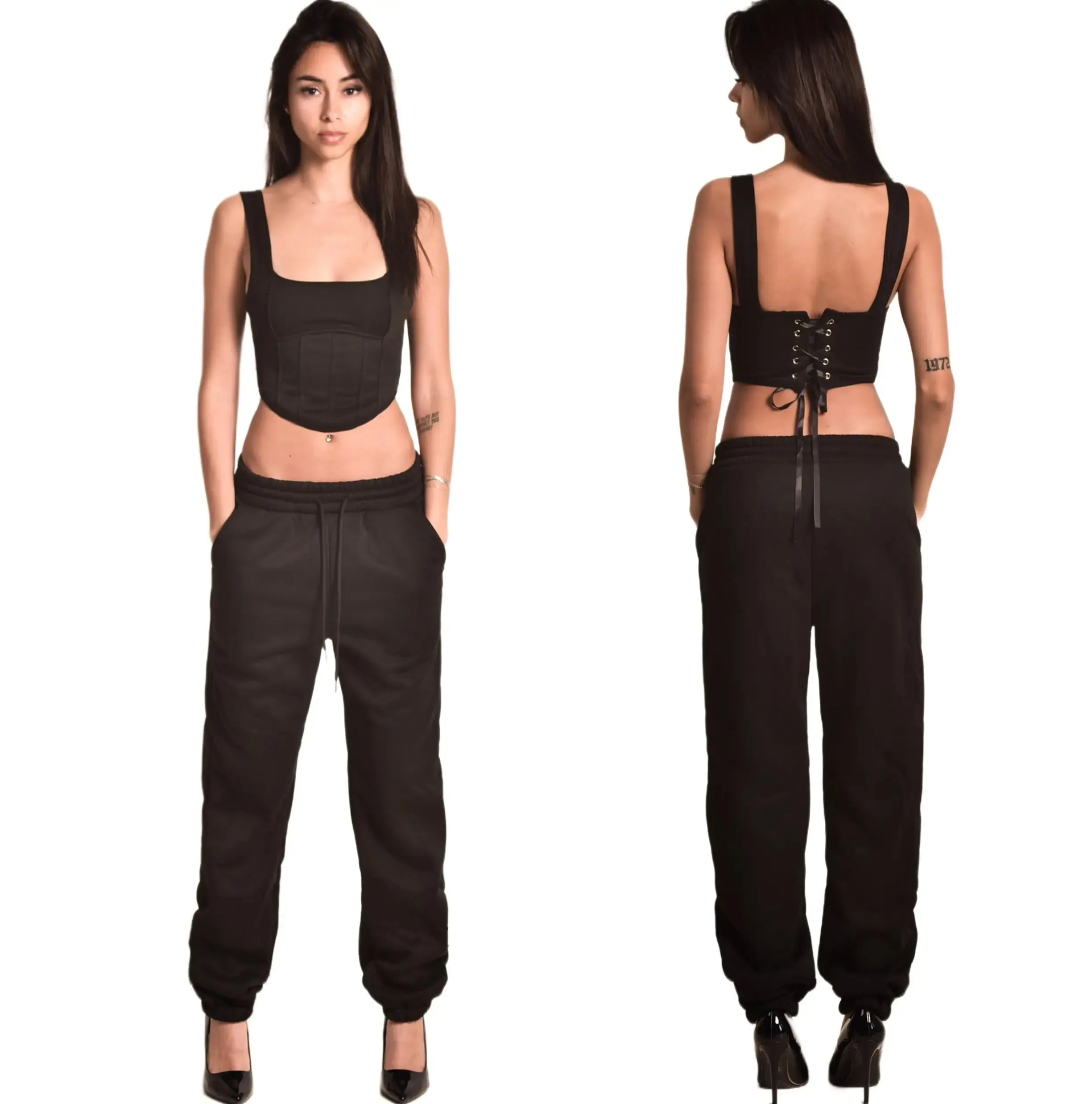 Matching Black fleece jogger.  Trendy Women's Pants.