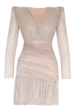 Metallic Long Sleeve Wrapped Mini Skirt Dress - Blush