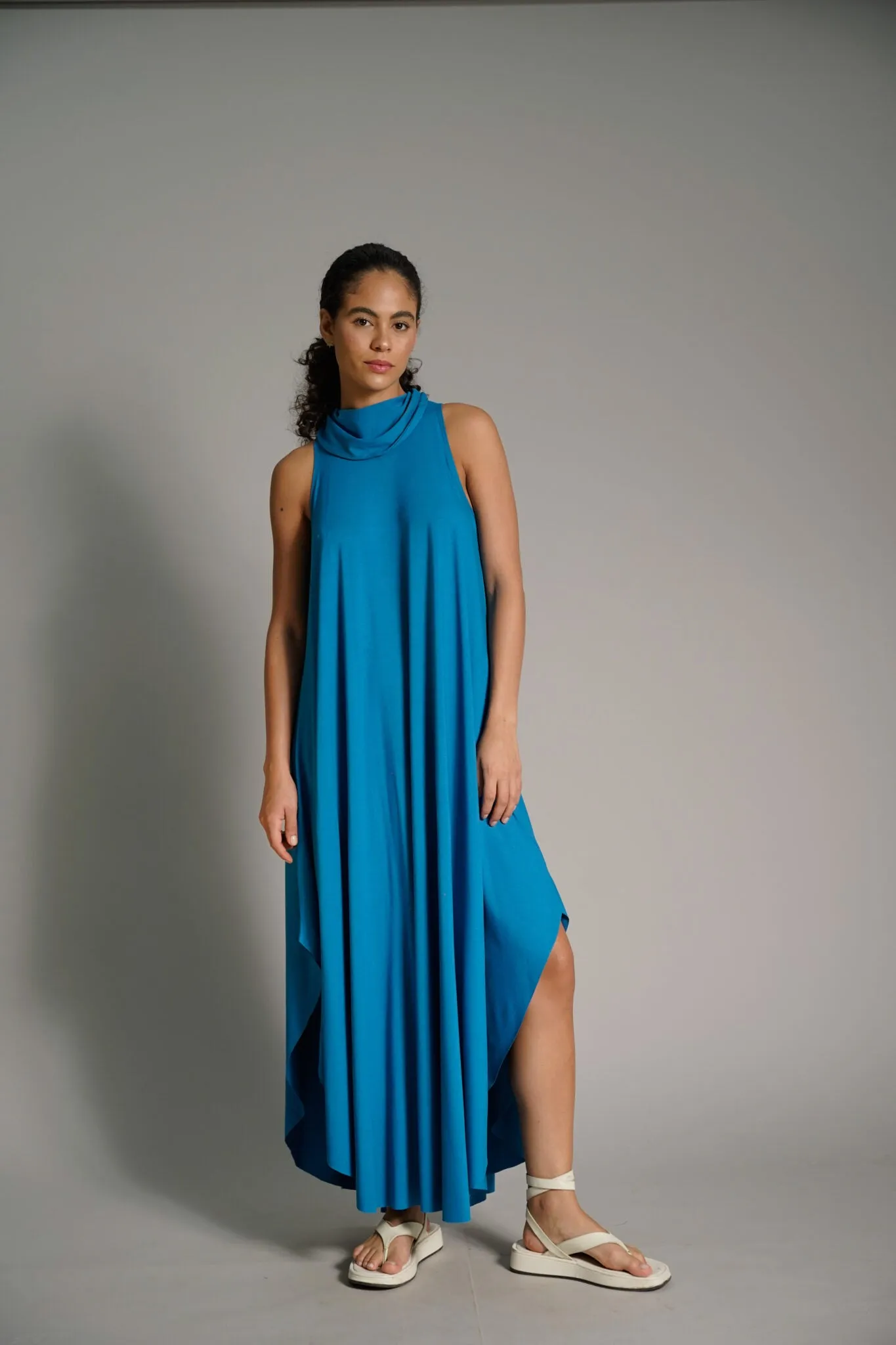 Midi Dress with Turtleneck and Removable Belt