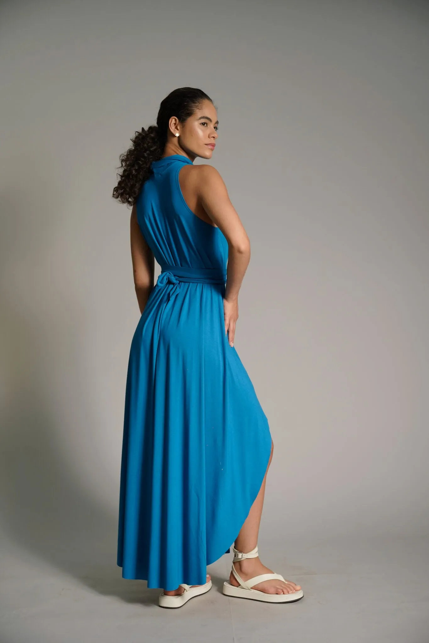 Midi Dress with Turtleneck and Removable Belt