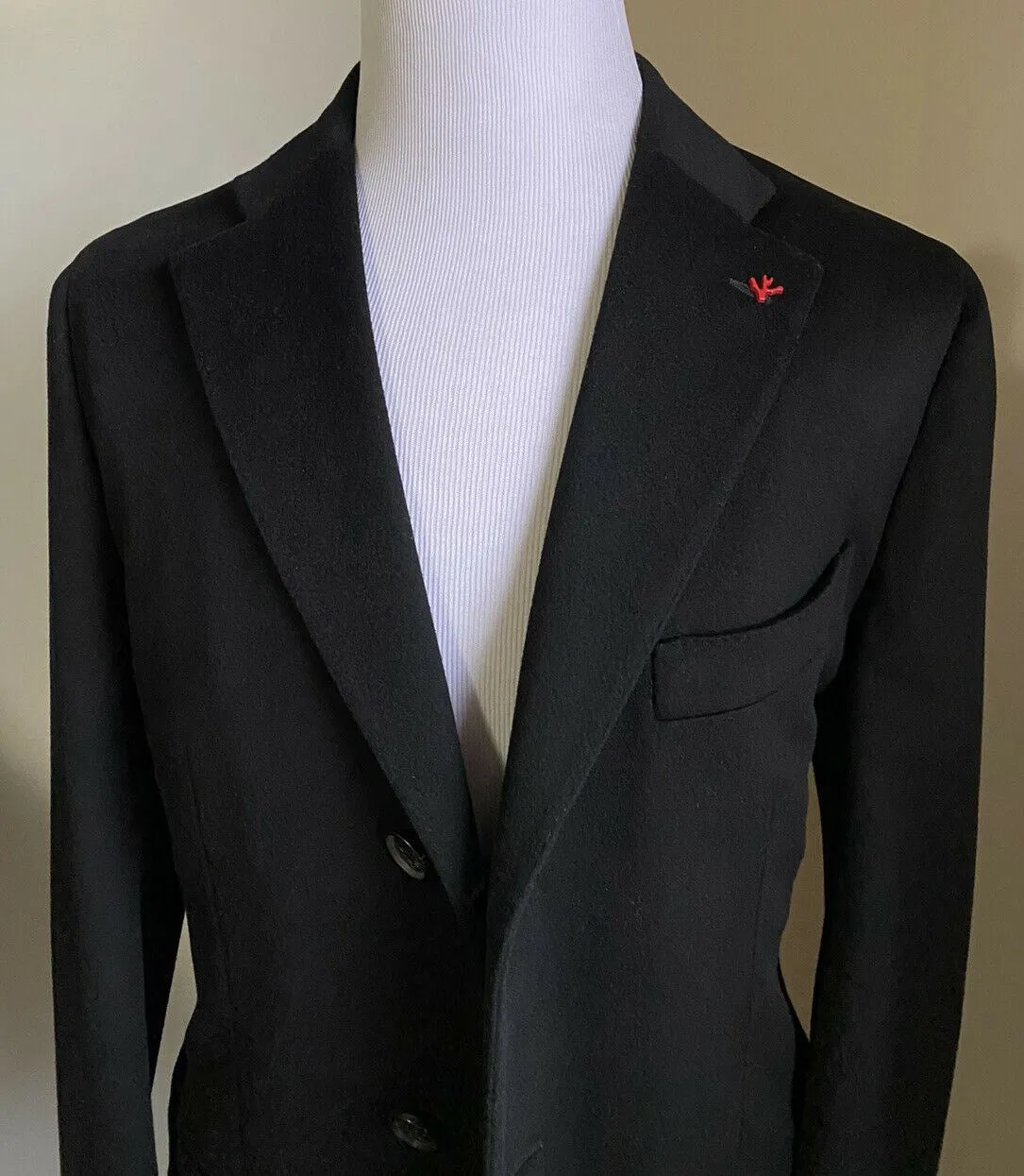 New $4200 Isaia Men’s Overcoat Coat Black Size 42R US ( 52R Eu ) Italy