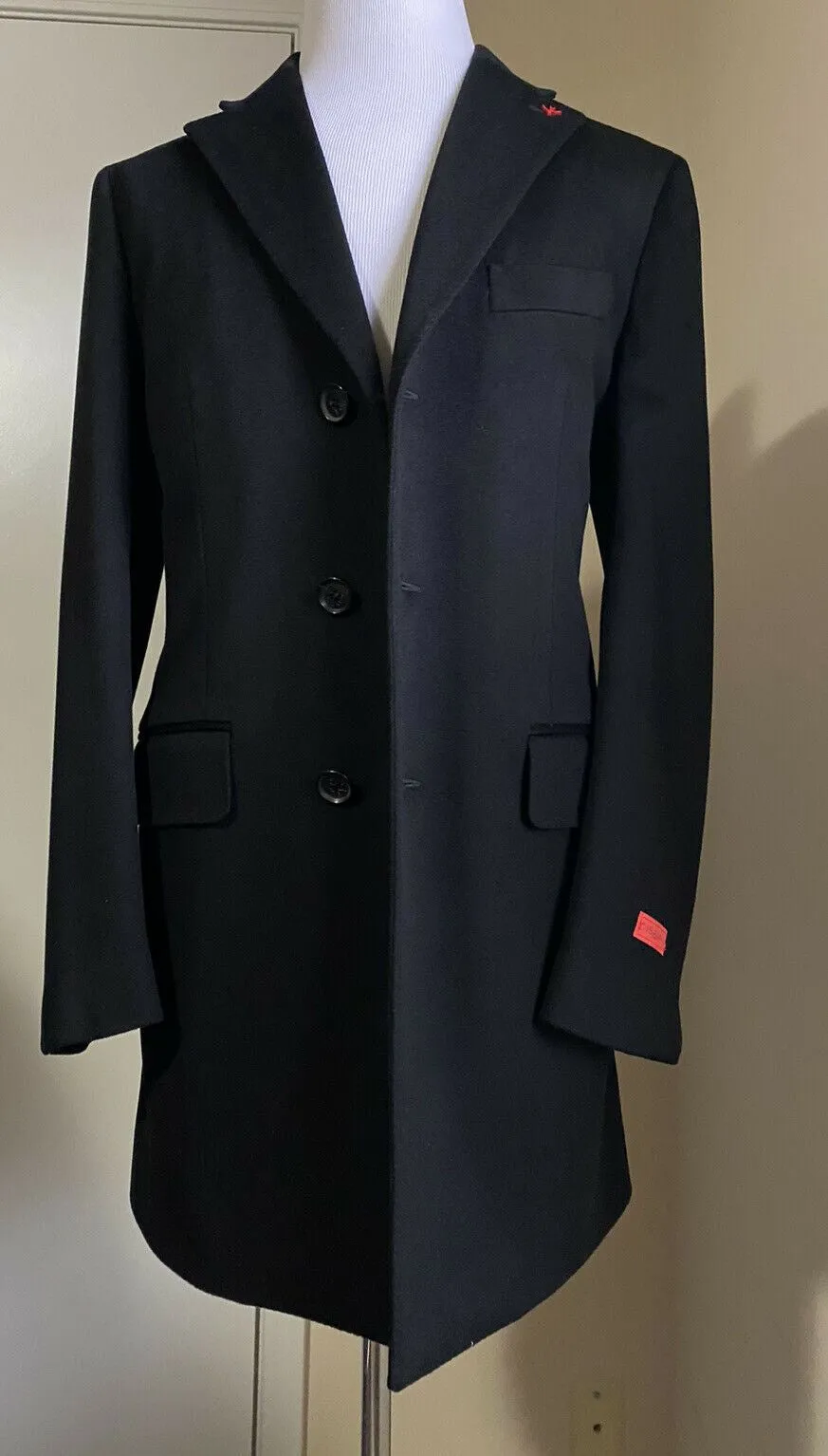 New $4200 Isaia Men’s Overcoat Coat Black Size 42R US ( 52R Eu ) Italy