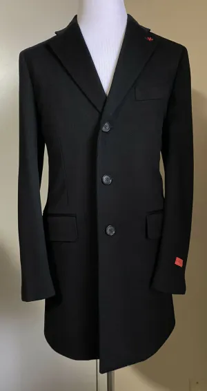 New $4200 Isaia Men’s Overcoat Coat Black Size 42R US ( 52R Eu ) Italy
