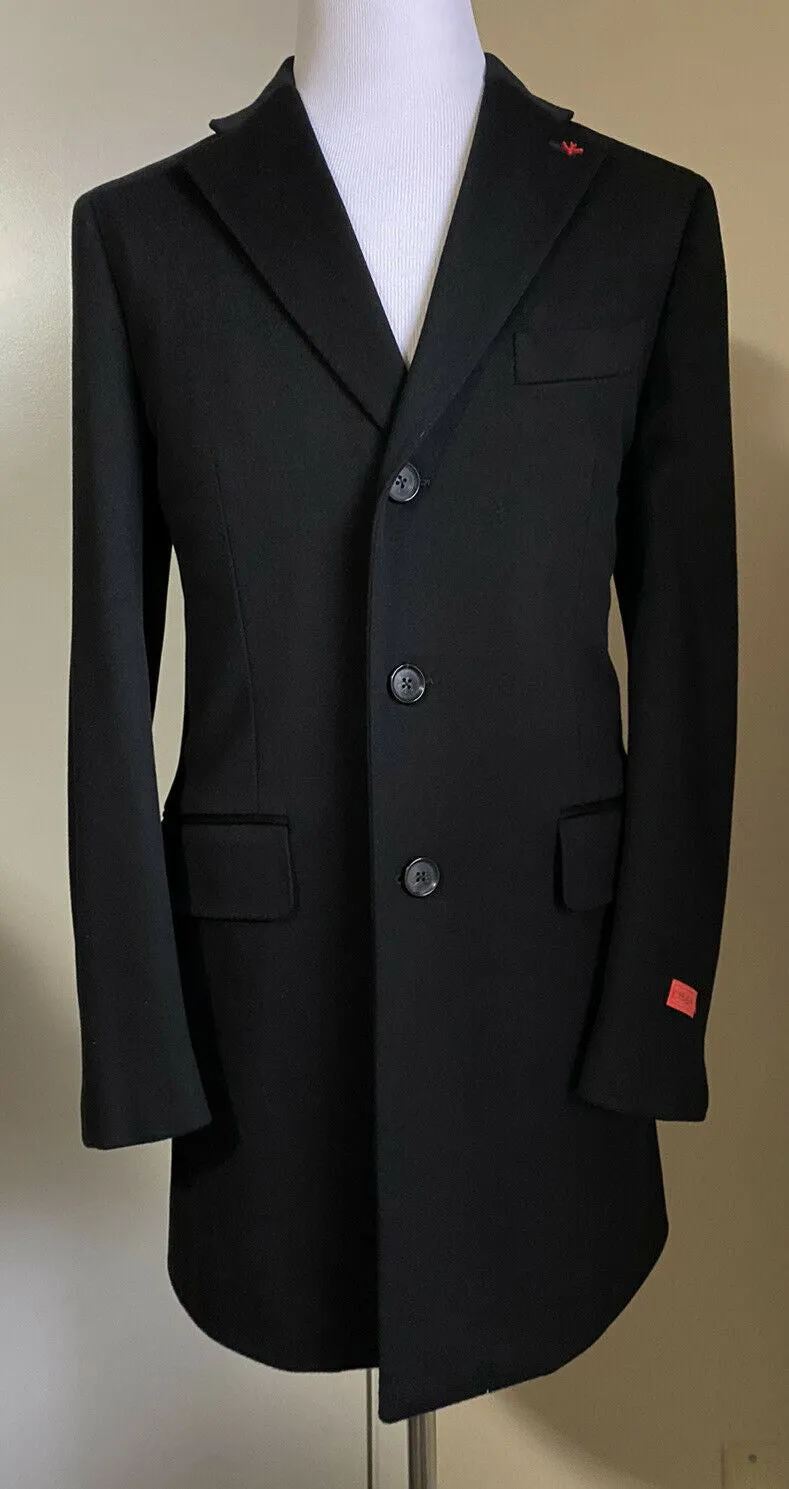 New $4200 Isaia Men’s Overcoat Coat Black Size 42R US ( 52R Eu ) Italy
