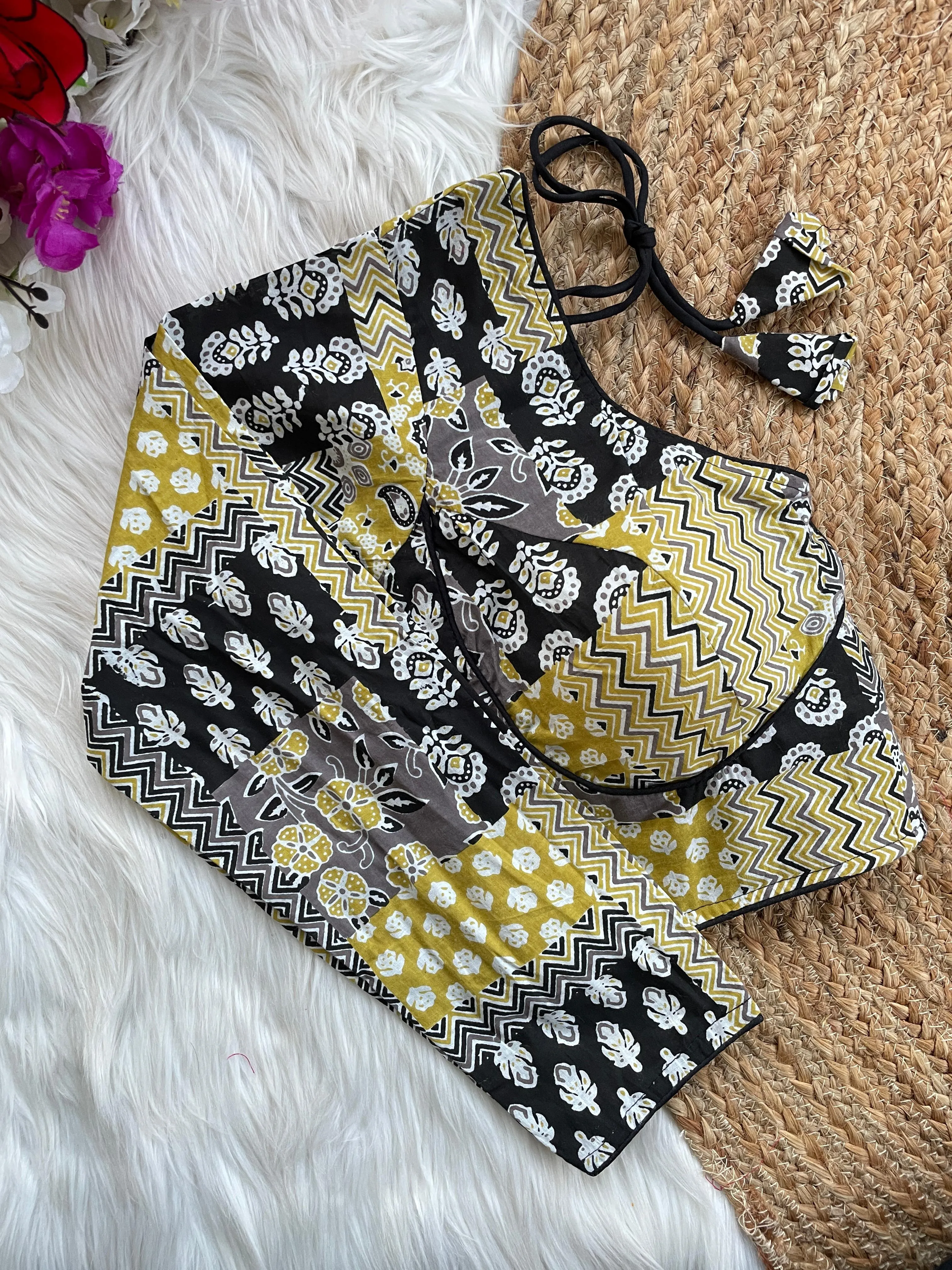 Party Wear Designer Ajrakh Print Long Sleeve Pure Cotton Blouse For Women's