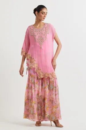 Pink Embroidered Top & Printed Sharara Set