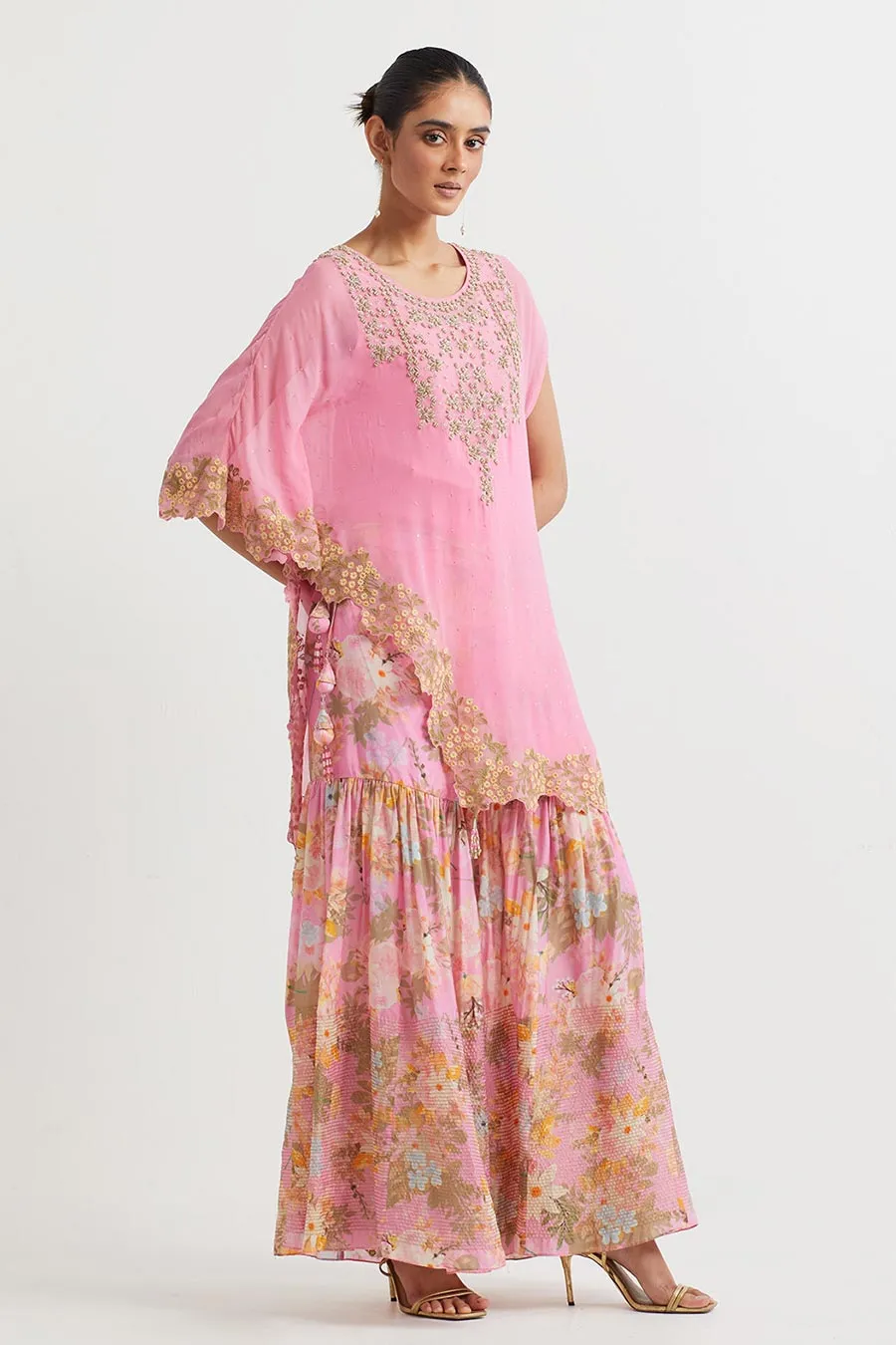 Pink Embroidered Top & Printed Sharara Set