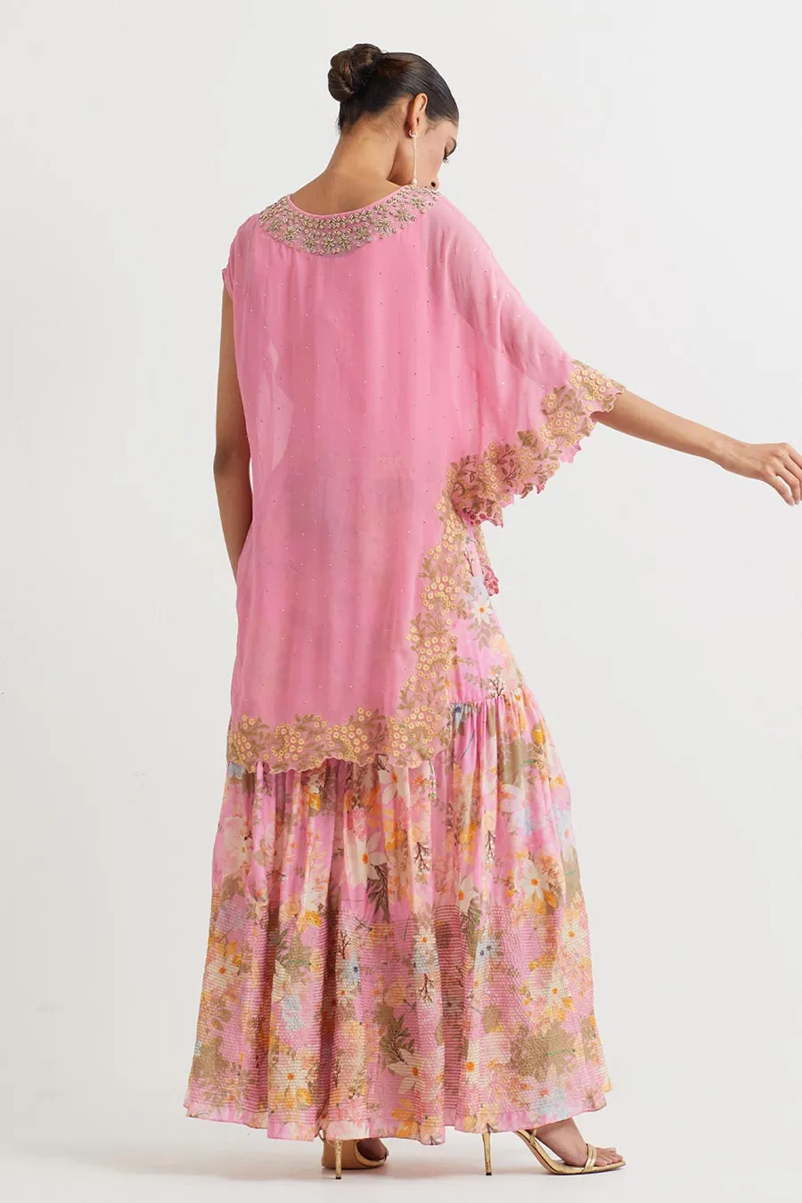 Pink Embroidered Top & Printed Sharara Set