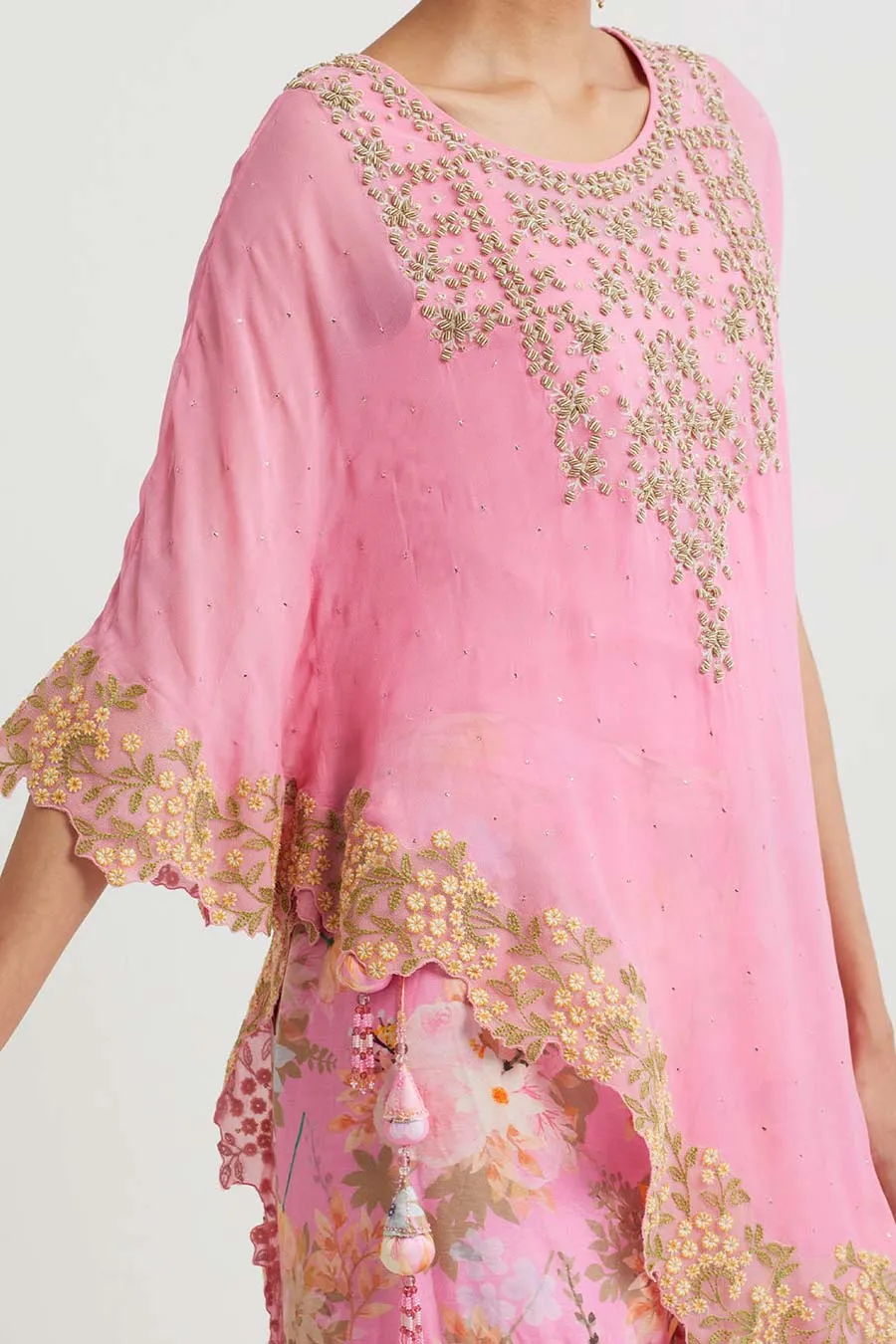 Pink Embroidered Top & Printed Sharara Set