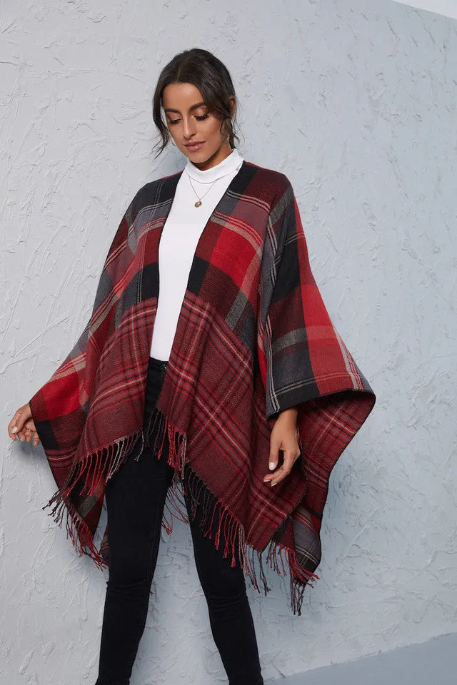Poncho - Open Front Plaid