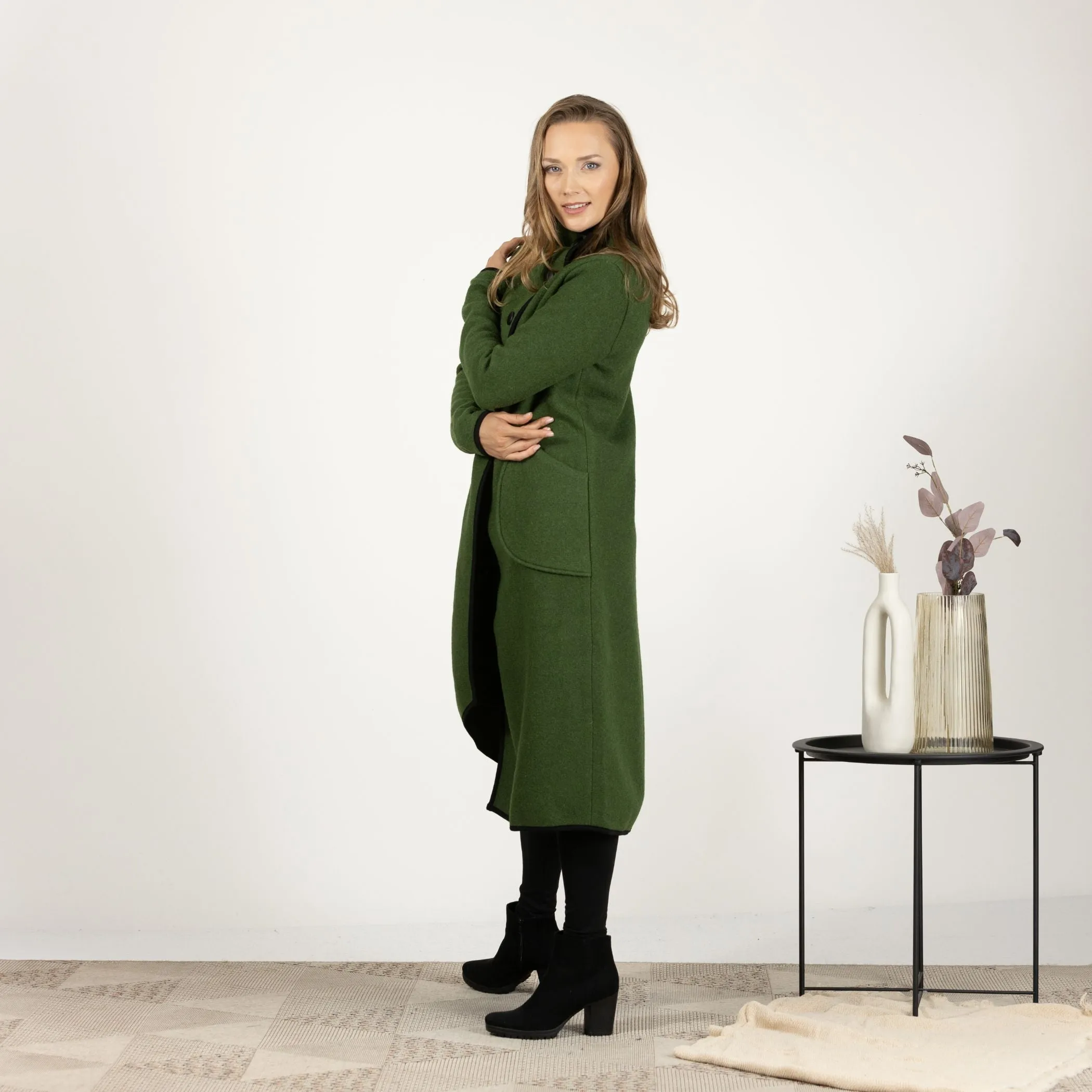 Prussian Blue Boiled Wool Coat with Pockets