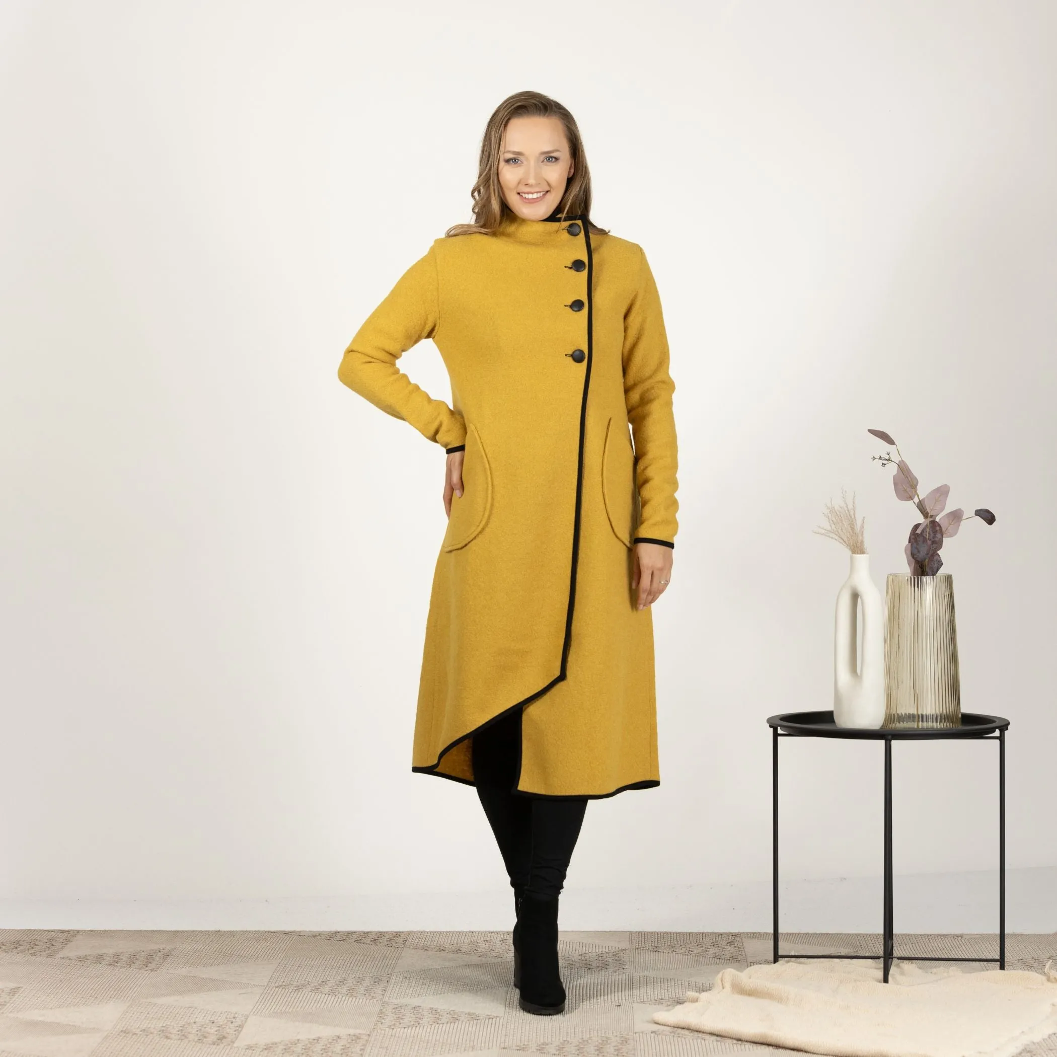 Prussian Blue Boiled Wool Coat with Pockets