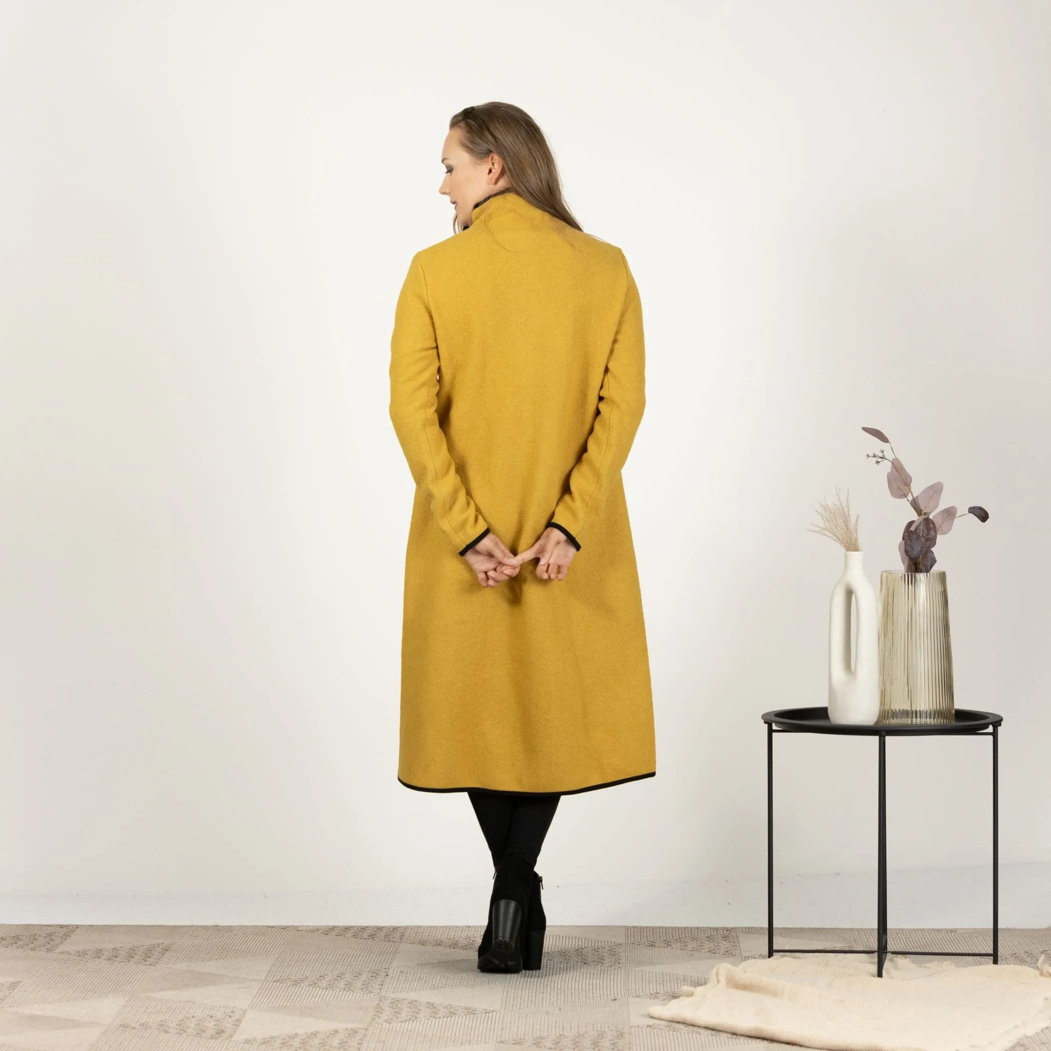 Prussian Blue Boiled Wool Coat with Pockets