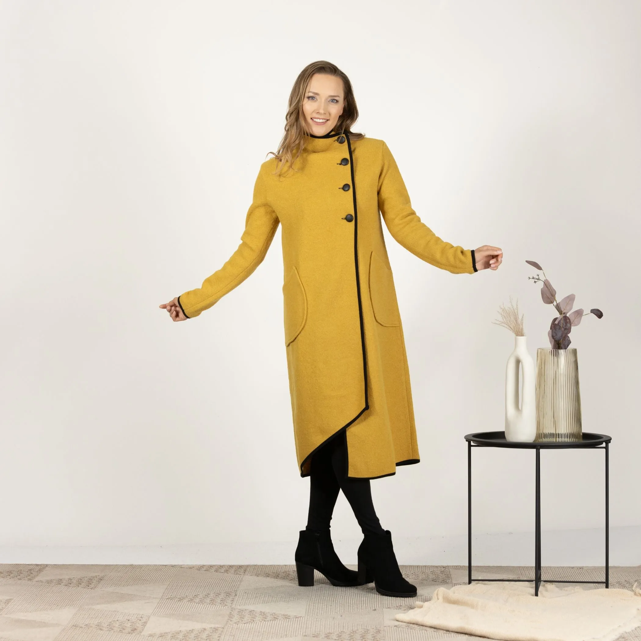 Prussian Blue Boiled Wool Coat with Pockets