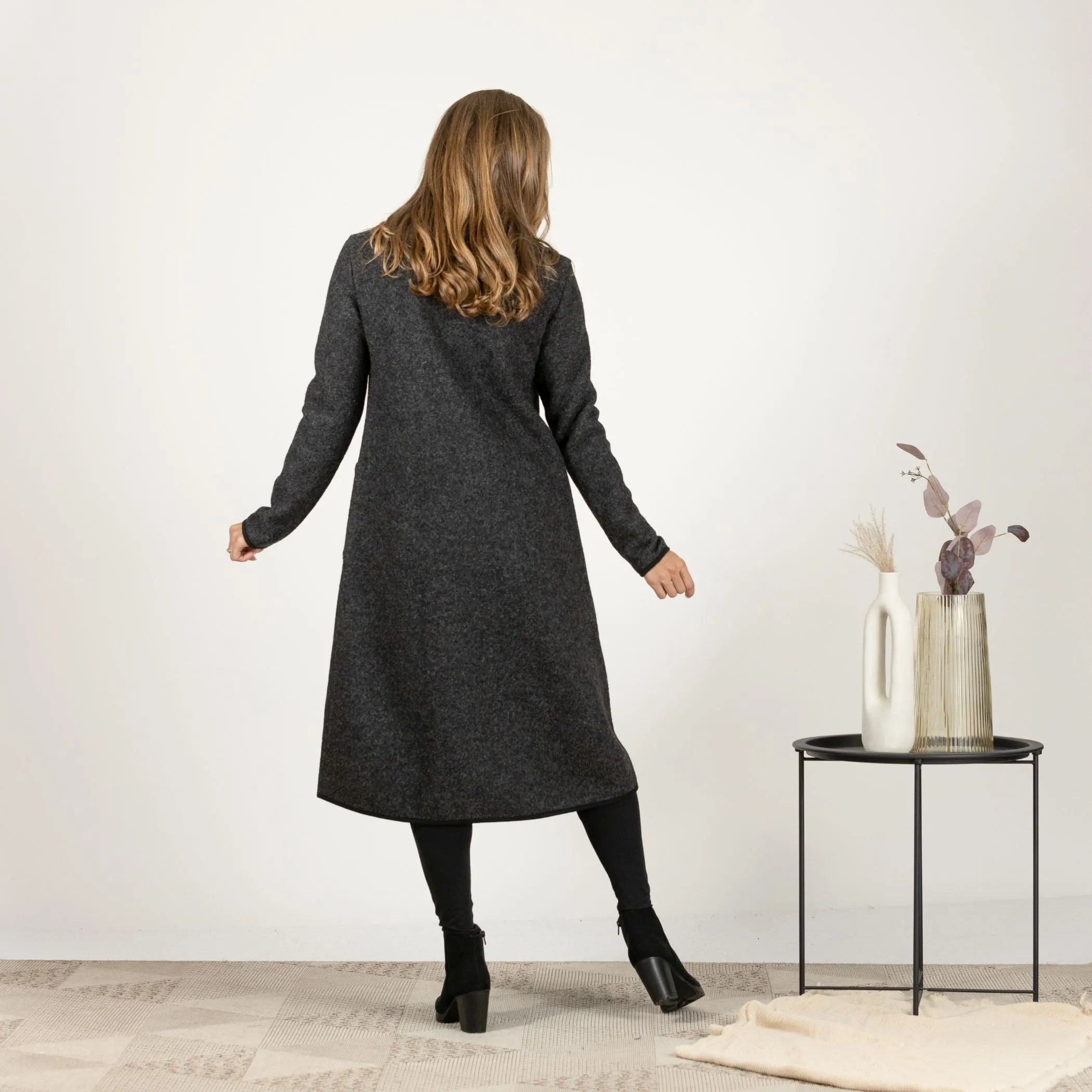 Prussian Blue Boiled Wool Coat with Pockets