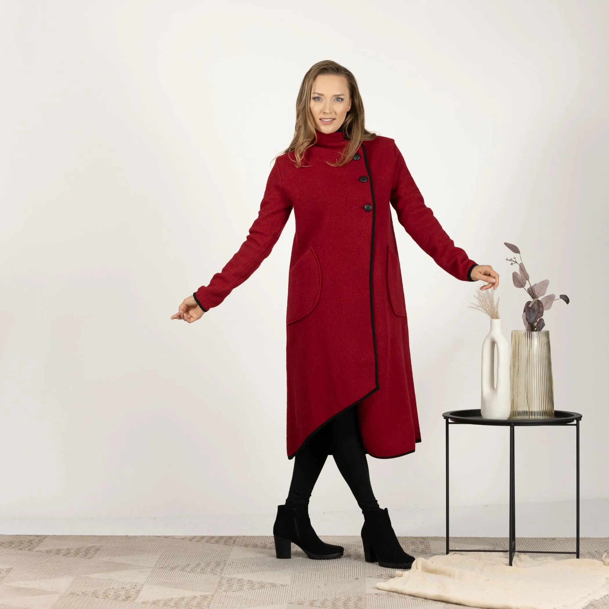 Prussian Blue Boiled Wool Coat with Pockets