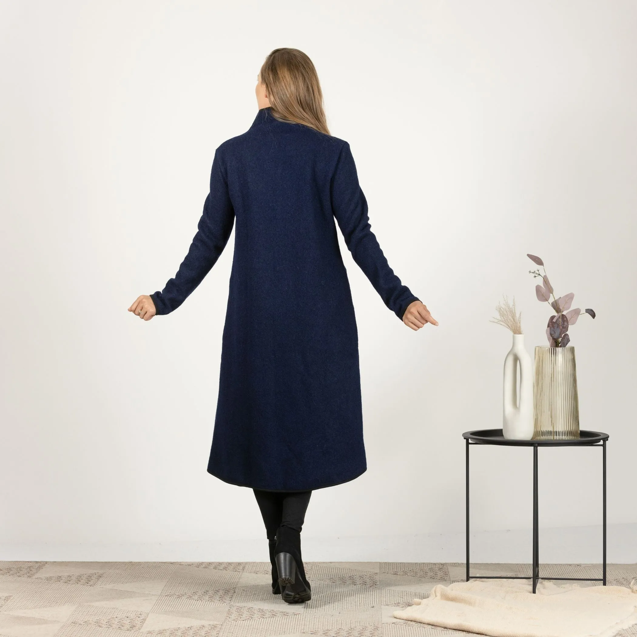 Prussian Blue Boiled Wool Coat with Pockets