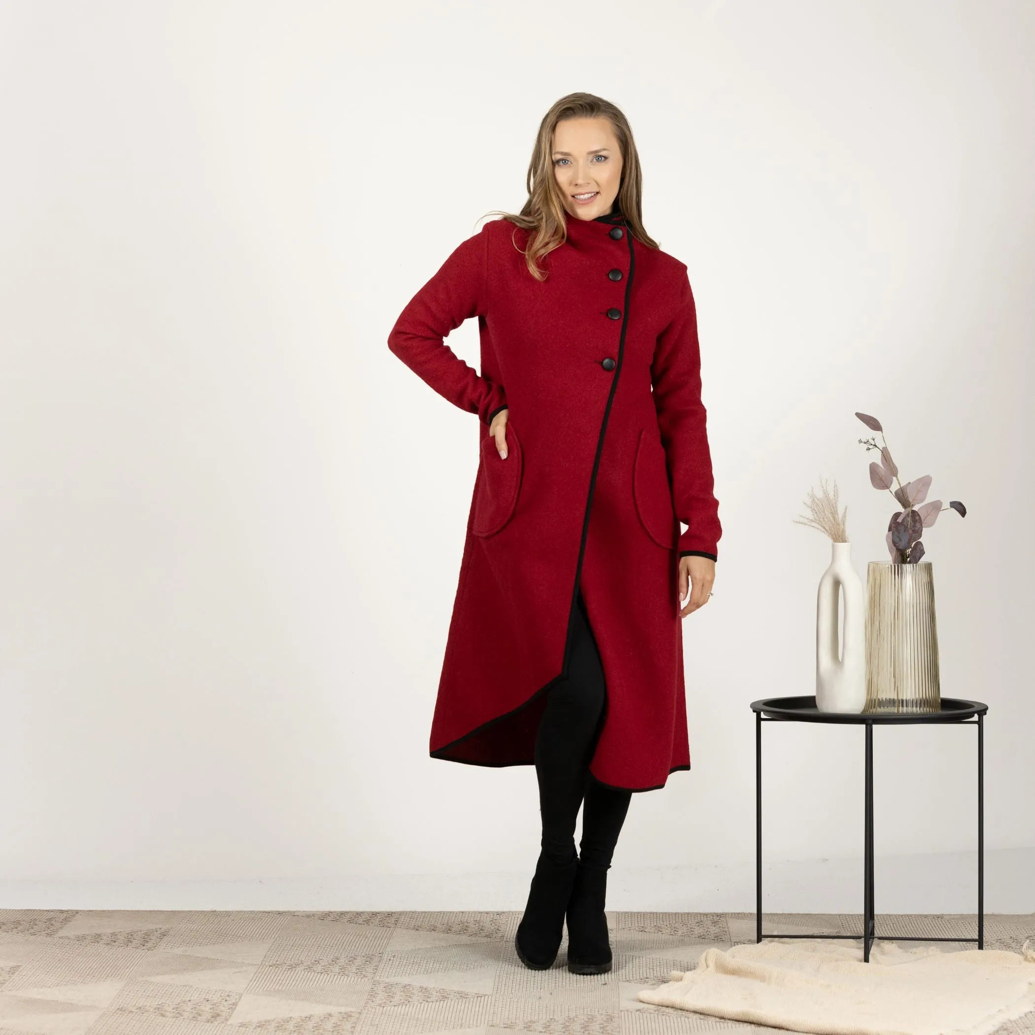 Prussian Blue Boiled Wool Coat with Pockets