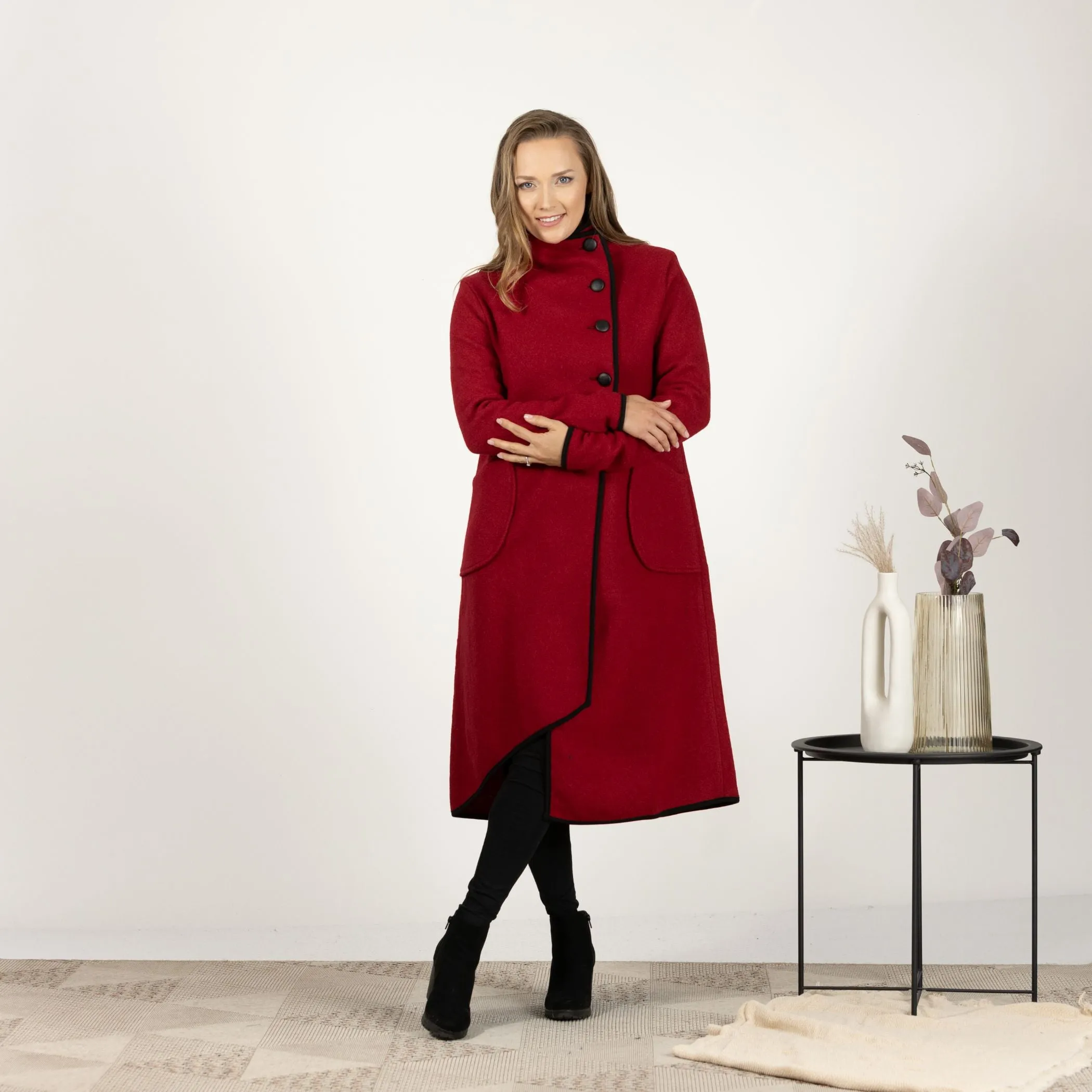 Prussian Blue Boiled Wool Coat with Pockets