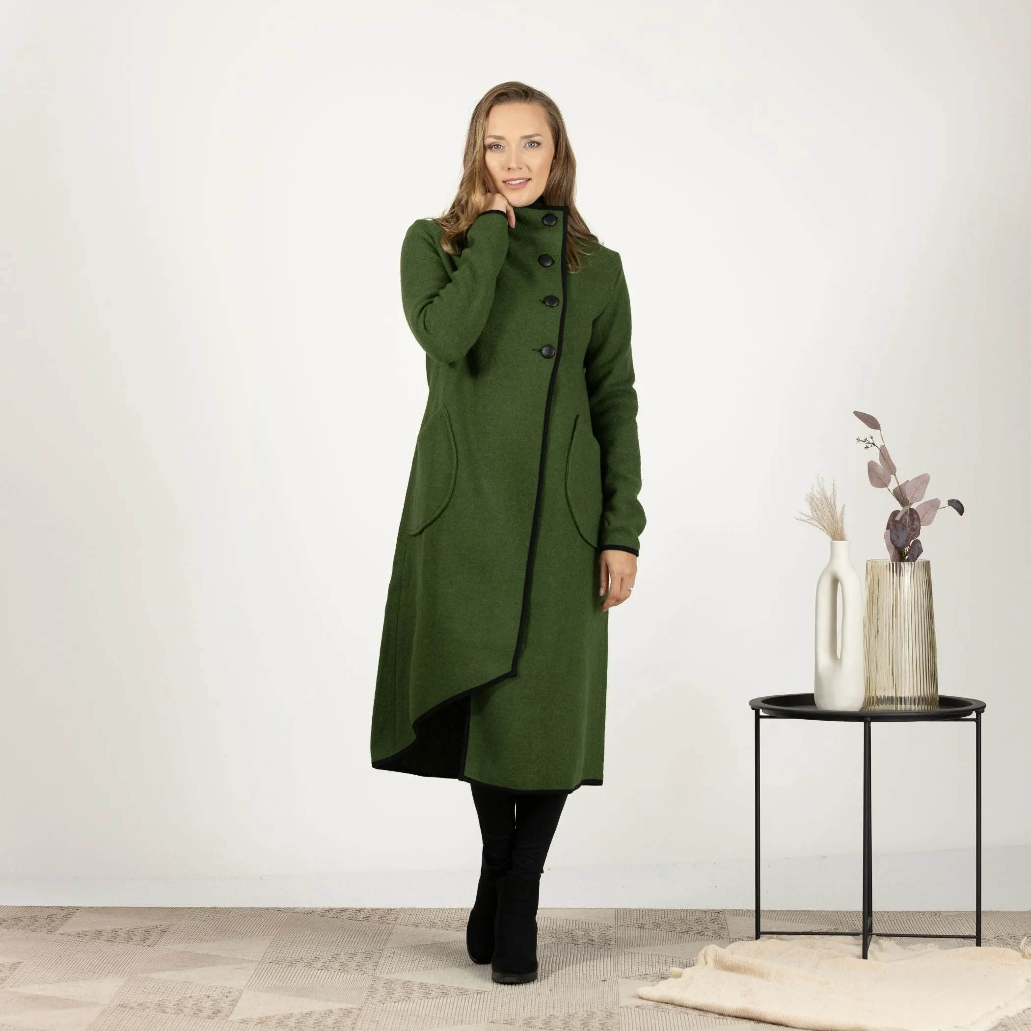 Prussian Blue Boiled Wool Coat with Pockets