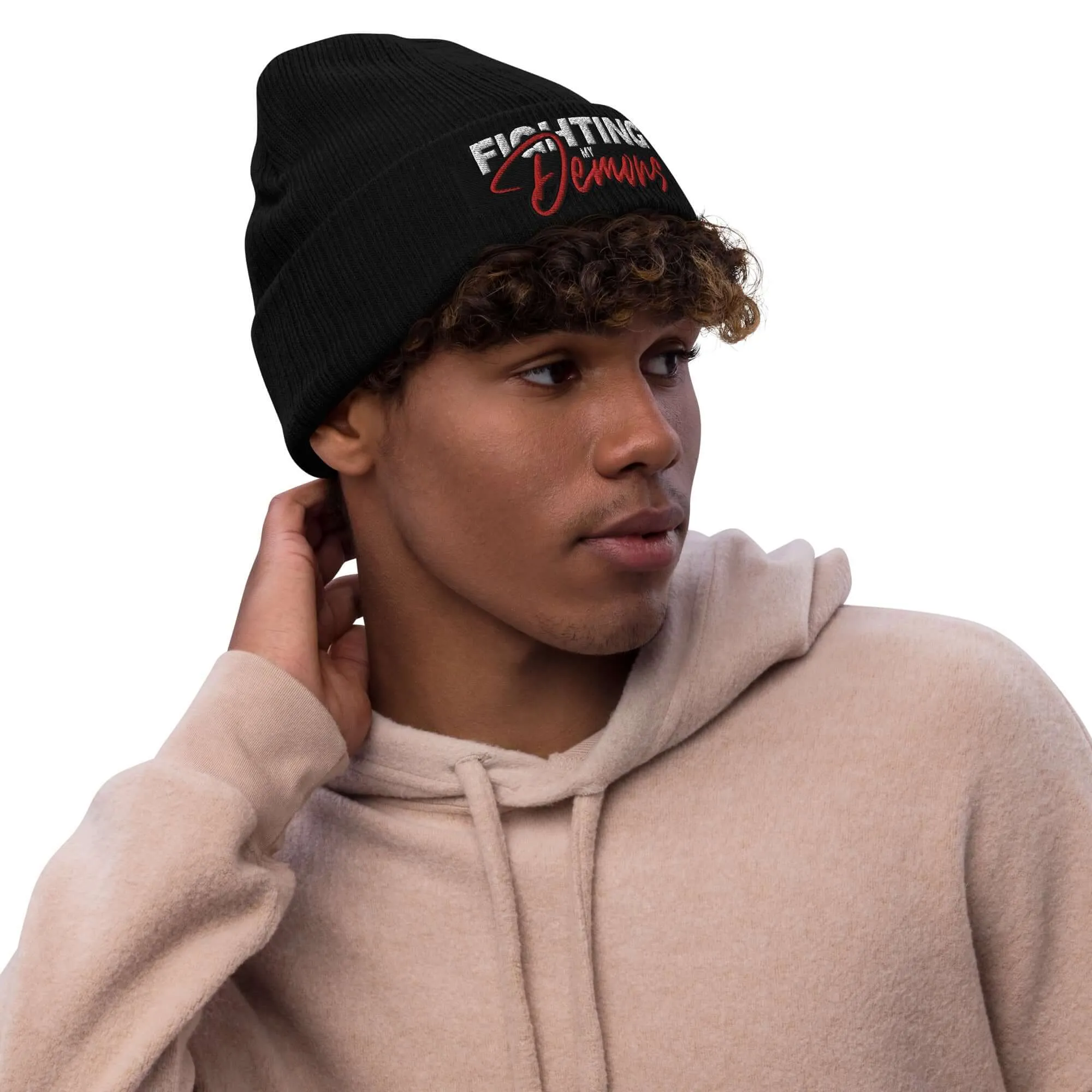 "Fighting My Demons" Ribbed knit beanie (Color options available)