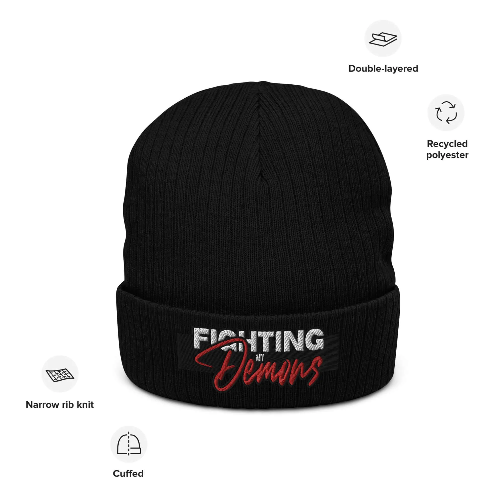 "Fighting My Demons" Ribbed knit beanie (Color options available)