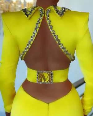 Rosalie Yellow Deep V-Neck Evening Dress