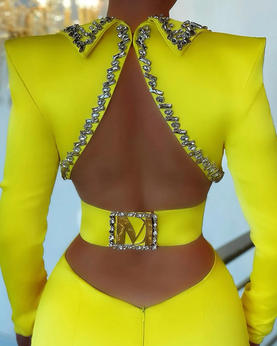 Rosalie Yellow Deep V-Neck Evening Dress