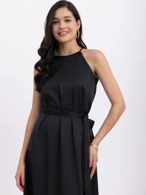 Satin Halter Neck Dress - Black