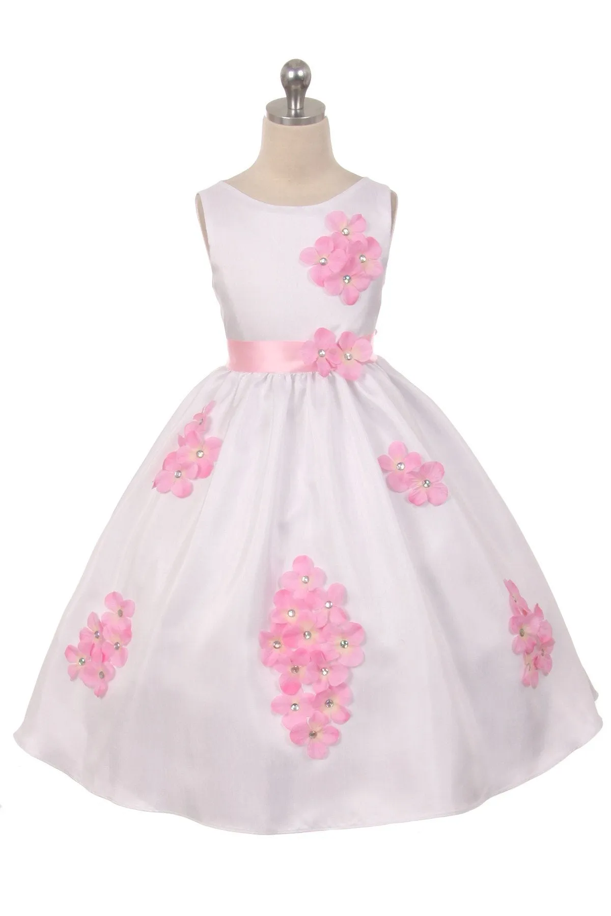 Shantung Girls Dress Decorated with Flower Petals