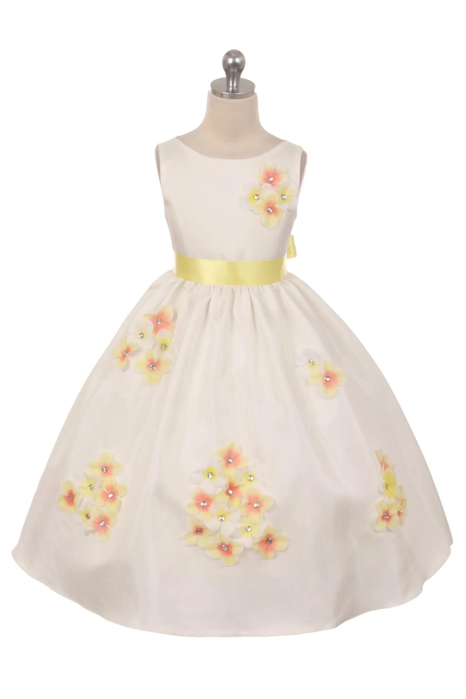 Shantung Girls Dress Decorated with Flower Petals