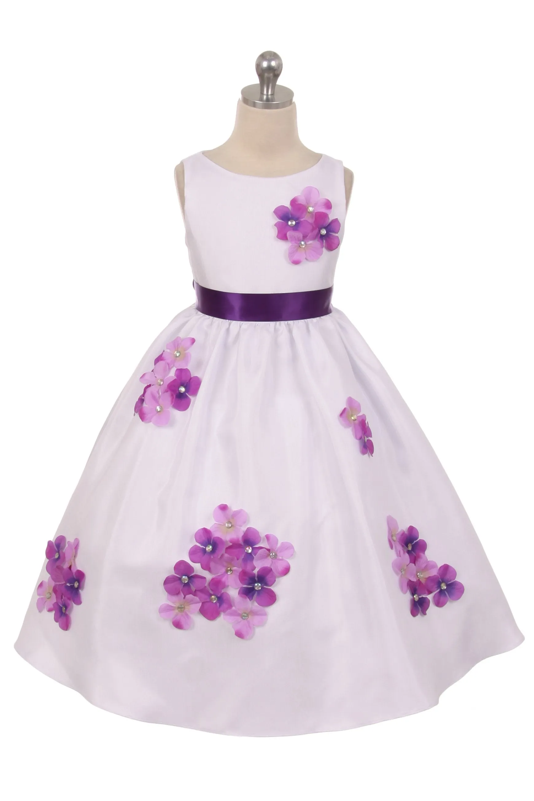 Shantung Girls Dress Decorated with Flower Petals