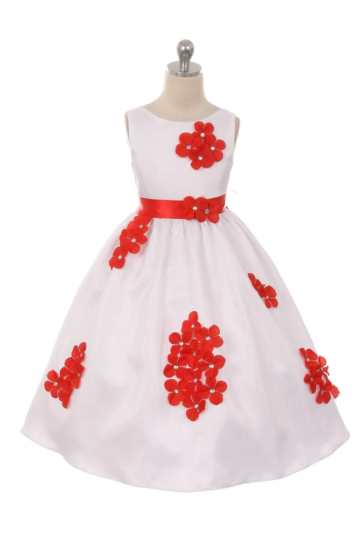 Shantung Girls Dress Decorated with Flower Petals
