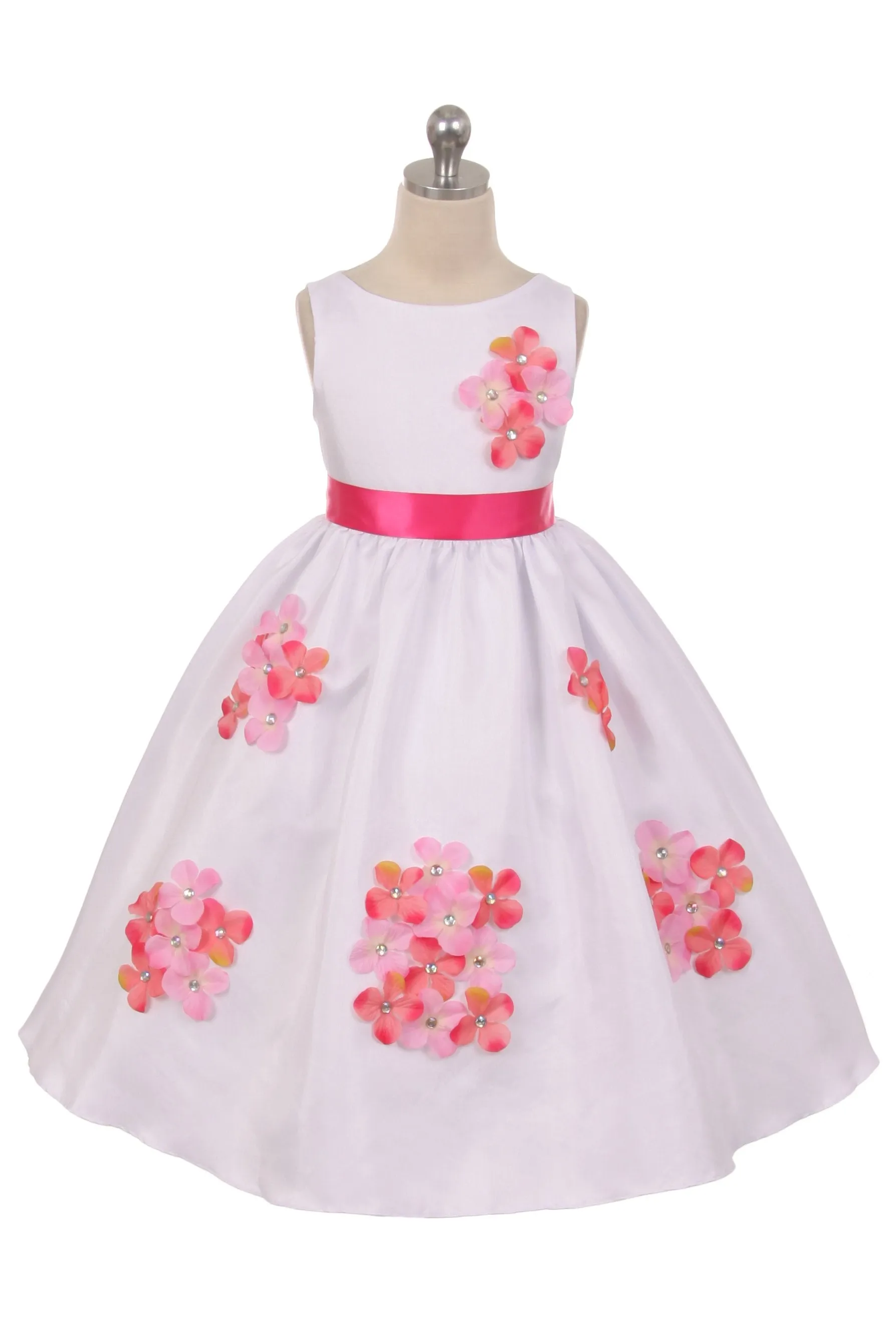 Shantung Girls Dress Decorated with Flower Petals
