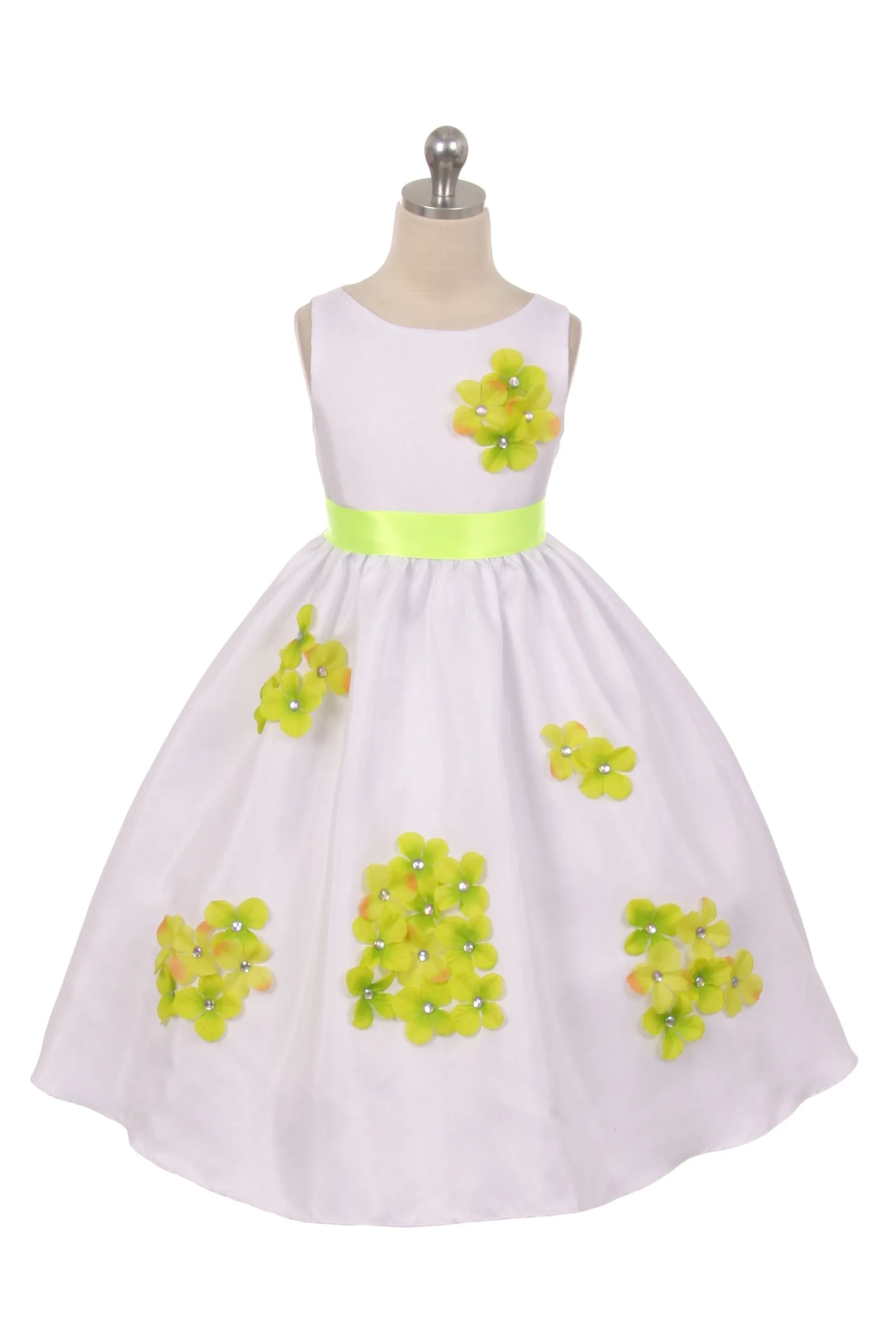 Shantung Girls Dress Decorated with Flower Petals