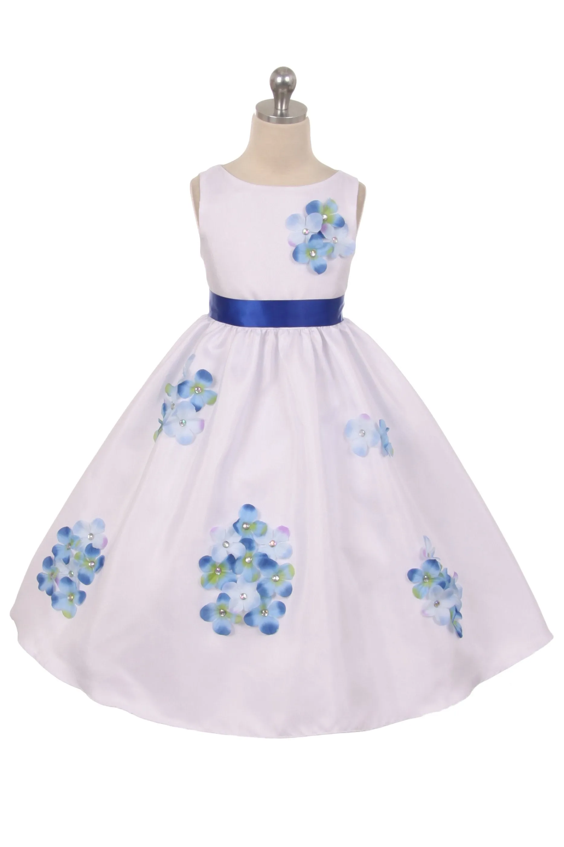 Shantung Girls Dress Decorated with Flower Petals