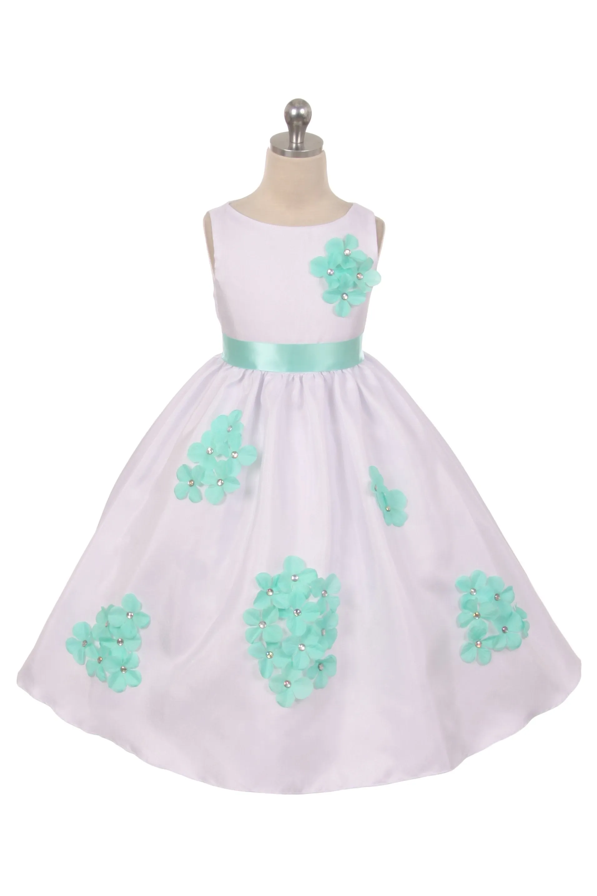 Shantung Girls Dress Decorated with Flower Petals