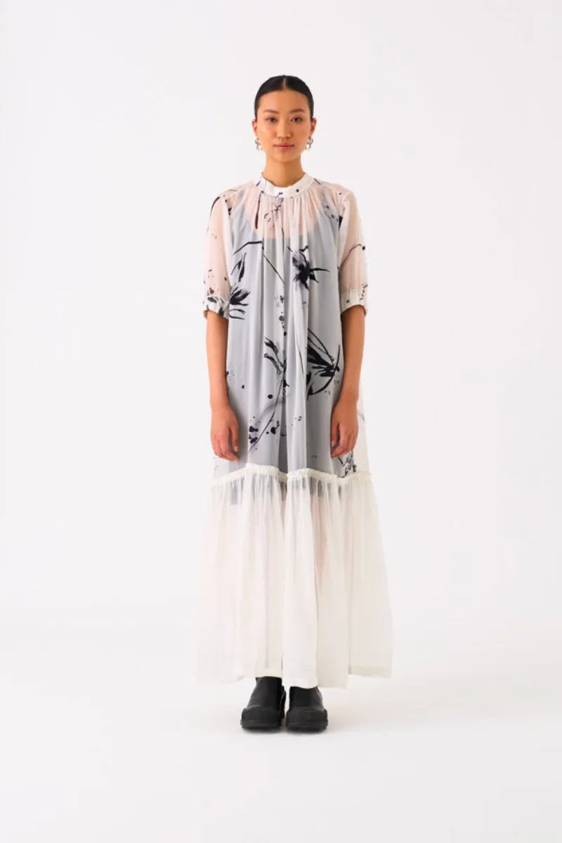 Sheer Bottom Frill Dress White