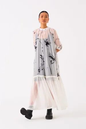 Sheer Bottom Frill Dress White
