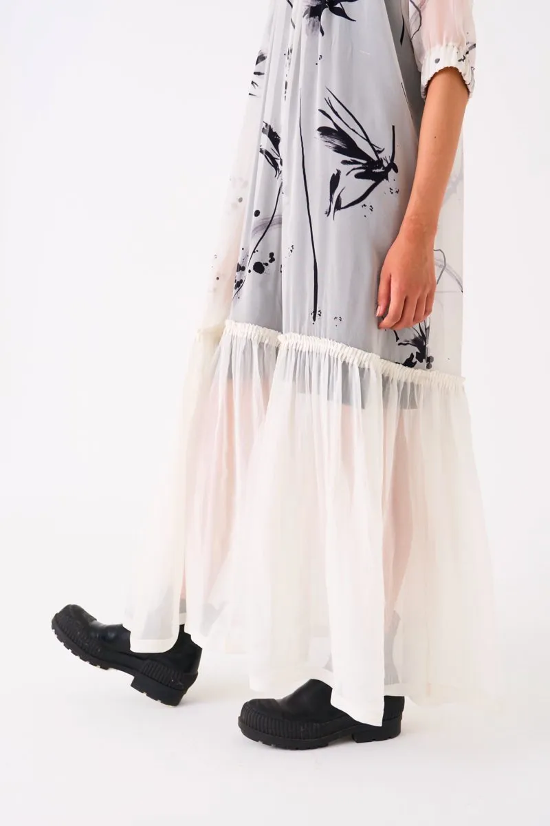 Sheer Bottom Frill Dress White