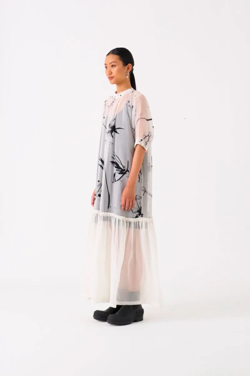 Sheer Bottom Frill Dress White