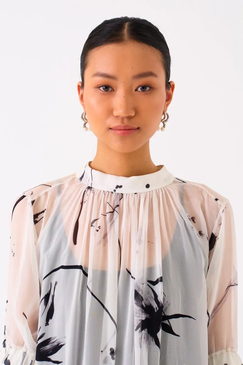 Sheer Bottom Frill Dress White