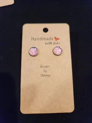 Shiny Light Pink Crystal Silver Studs